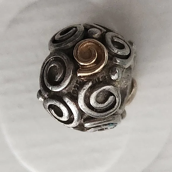 Pandora Two Tone Golden Doodle Rose Bud Charm - Picture 8 of 8